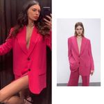 ZARA OVERSIZED FULL CUT BLAZER Shoulder Pads Flap Pockets BUTTONS PINK NEW Photo 6