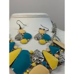 Matching Necklace Earrings Set Turquoise Yellow Stone Statement Silver Closure Blue Photo 4