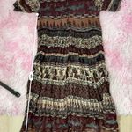 Vintage‎ Deer Print Maxi Dress, Boho Hippie Chic, Button Front Sun Dress Brown Size M Photo 4