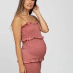 Mable x Pinkblush Mauve Smocked Satin Dress Tiered Spaghetti Strap Size Medium Pink Photo 3