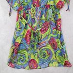 Boho Floral Swirl Sheer Festival Beach VTG Colorful Tunic Cover Up Dress L Large Green Photo 6