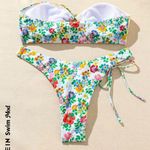 SheIn Swim Mod Summer Beach Women's Floral Printed Lace Up Bikini Set Size Small Photo 1