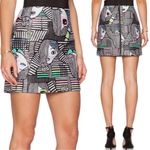 Milly  Les Femmes Mod‎ Faces Multicolor Jacquard Full Back Zip Mini Skirt Size 6 Photo 5