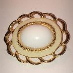 Vintage Gold Tone & White Stone Oval Brooch Shoulder Pin Photo 0