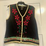 Women’s ugly Christmas sweater vest Embroidered Beaded Poinsettias Large Black Photo 0