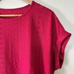 Hot Pink Eyelet Lace Roll Sleeve Blouse Size XL Photo 1