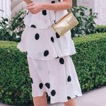 O.P.T. White and‎ Black Polka Dot Tiered Midi Dress Photo 0