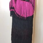 Vassarette Vintage black and pink all over party fringe dress size small Photo 6