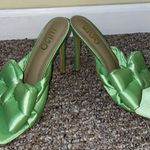 EGO Womens  Adorable Satiny Green High Heel Mules With Bow Photo 3