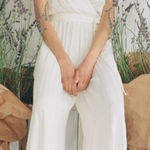 Raquel Allegra Ivory Stripe Satin Jumpsuit NWT Sz. 1 (US M/6) White Size M Photo 0