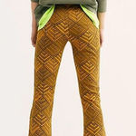 Free People High Time Gold Printed Kick Flare Crop Pants Size 8 Photo 0