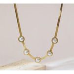 18K Gold Plated White Pearl Snake Herringbone Necklace Stainless Steel Womens Photo 13