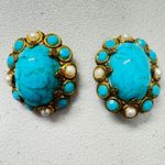 Vintage Faux Turquoise Gold Tone Clip On Earrings Womens Estate West Germany Photo 0