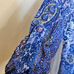 Krazy Kat Sheer Blouse Tunic Top Blouse Boho Blue Paisley Print Vacation Chic Photo 5