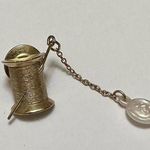 Signed Avon Sewing Thread Spool Button Dangle Gold Tone Lapel Tack Pin Photo 0