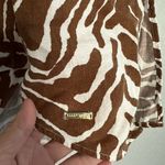 Ellen Tracy Linen Animal Print Top Tunic Brown White Zebra Asymmetric Tribal Vacation Aztec Photo 6