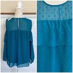 Old Navy Fairycore Glam Glitter Dot Cold Shoulder Blouse Deep Turquoise Blue- M Photo 4