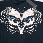 Jonny Cota Women Size Large Black Short Sleeve Shirt Butterfly Leopard Wings NEW Photo 4
