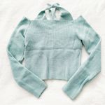 Kfashion Kpop Y2K Dusty Blue Halter Off Shoulder Winter Knitted Cardigan Top Size XS Photo 5