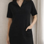 ZARA  Womens Sweater Dress Size M Black Knit Short Sleeve Minimalist Chic Classic Photo 0