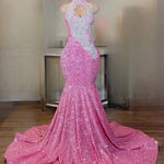 Pink and silver mermaid prom dress with rhinestone details #glam #promdress Size 14 Photo 2