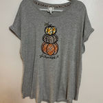 Tru Self Women's Shirt Short Sleeve Thankful Patchwork Pumpkins Brown Size 2X Photo 0