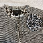 St. John  Knit Jacket Size 14 Black White Fringe Trim Flower Brooch Saks USA Photo 1