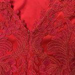Tadashi Shoji  Flame Queen‎ Anne Neckline Open Back Corded Lace Tulle Dress Red 6 Photo 6
