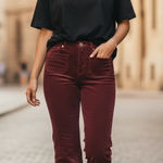 J Brand  Ali High Rise Merlot maroon Patch Pocket Flare‎ Corduroy Bell Bottom 25 Photo 0