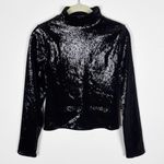 EXPRESS Body Contour Sequin Mock Neck Long Sleeve Black Top Photo 3