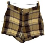 Free People  Shorts Women’s 8 Brown Tan Isla Plaid Button Waist 100% Cotton Photo 0