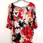White Birch  Blouse Black & Pink Florals Batwing/ Dolman Sleeve Top Sz M EUC Photo 2