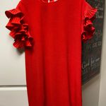 She & Sky Red Shift Dress With Ruffled Sleeves  Photo 0