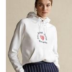 NEW Polo Ralph Lauren Women Heart Marseille Logo White Fleece Hoodie Md Academia Size M Photo 1