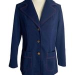 JACK Vintage 70s  Winter Blazer Jacker M Blue Pockets Textured Double Knit Photo 0