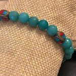 Faceted Jade Bead Bracelet w Bronze Accent Beads w Coral & Turquoise Inlay Photo 6