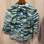 Breckenridge Cute watercolor stripe textured lightweight button front blouse 3/4 sleeve Photo 0