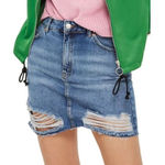 Topshop  Moto Distressed Blue Denim Skirt (10) Photo 0