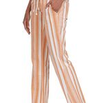 Roxy NWT Oceanside Flare Leg Pants Linen Blend Striped Pockets Juniors Large Photo 2