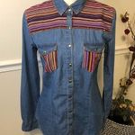 Forever 21 Chambray Multicolor Spiked Snap Button Down Shirt M Photo 0