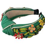 Green Rhinestone Wide Jeweled Headband Handmade Hair Accessories Floral Flower Photo 2