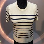 ZARA  Cream and Navy Striped Crew Neck Sweater Photo 0