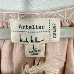 Nicole Miller Artelier Pink Cream Embroidered Puff Sleeve V Neck Tie Front Boho Photo 2