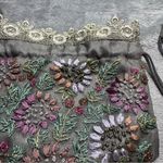 Christian Livingston Collection Embroidered Beaded Drawstring Pouch Purse Silver Photo 1