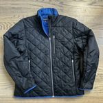 Lands' End  Quilted Jacket Black Blue Trim Full Zip Puffer Coat Photo 3