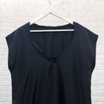 Eileen Fisher Dress Size L 100% Silk Black Shift Cap Sleeve V-Neck Photo 3