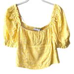 Sophie Rue Crop Top Women Size XL Extra Large Yellow White Puff Sleeve Blouse Photo 2