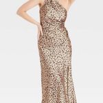 A New Day Black + Brown Satin Leopard Print One Shoulder Tea Length Dress Photo 0