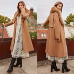 Aritzia  Wilfred Waldorf Coat Faux Fur Wool Belted Camel Large EUC Photo 8