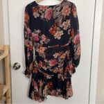 Nicholas Pintuck Floral Button Front Long Sheer Sleeve Ruffle Front Mini Dress Photo 3